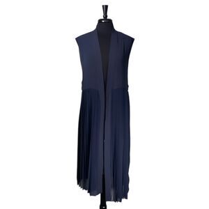 Free People Womens Navy Pleated Duster Kimono Open Front Sheer Boho Long Vest